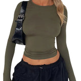 2025 Women's Long-Sleeved T-Shirt Spring And Autumn Solid-Colored T-Shirt T-Shirt Women's Street Dress Shirt Short