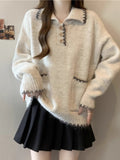 Loose Lazy Wind Polo Collar Thick Knitted Sweater Women's Autumn And Winter 2025 New Thin Inside Hit Bottom Top