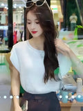 Thin Ice Silk Knitted Women's 2025 New Summer Design Hollow Bare Back Knitted Short-Sleeved Top Women Summer