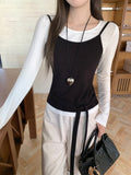 Early Autumn Wears A New Two-Piece Set Of Solid Long-Sleeved T-Shirts With A Bottom Folding Waistcoat Slime Top Woman