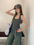 Korean Sweet Spicy Wind Hanging Neck Pinstripe U Tie Sling Vest Women Summer Slimming High-End Feel Beautiful Top
