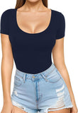 2025 Sexy Women's Low Round Collar Short-Sleeved T-Shirt T-Shirt