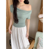Hottie Black Pure Desire Short-Sleeved T-Shirt Girl 2026 Summer Can Wear Two Waist Thin Words Shoulder-To-Shoulder Small Top