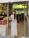 French Temperament Gray Wave Point To Close The Waist Thin Oblique Shoulder Dress Dress Women's Summer 2026 New Unique Beautiful Dress