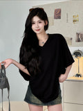 Korean Version Of The Loose Short-Sleeved T-Shirt Women's Summer 2025 New Medium And Long Missing Niche Design Reveals The Shoulder