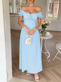 Dili Elegant Temperament Short Sleeve Shoulder Dress Dress Women's Dress 2025 Spring And Summer