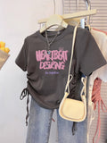 Pure Cotton T-Shirt Women's Short Sleeves To Repair Short Sweet Summer 2025 New Drawstring Collar Top