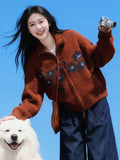 Red Jaspers Overturned Sweater Women's 2026 Spring Vintage Casual Style Lazy Slimming Zippered Jacket