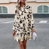 Dili Printed Dress 2025 Autumn And Winter Women's Temperament Elegant Long-Sleeved Short Dress