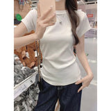 Solid Color Shoulder 2026 Summer New Basic Repair Set With Short-Sleeved T-Shirts Girls Small Black Small Top