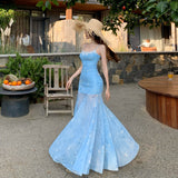 Yoat Lace Splicing Sling Dress Women's Summer 2025 New Waist-Down Age-Repressing Net Yarn Fishtail Dress