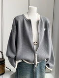Early Autumn Loose Double Zipper Short Outer Knitted Cardigan Women's Spring And Autumn New Solid Letter Embroidery Sweater Jacket