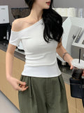 New Short-Sleeved T-Shirt In The Summer Of 2025, Hot Girls With Thin Shoulders Slimming Temperament Blouse Sexy Bottom Shirt
