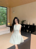 Small Sweet Short Dress Women's New Summer Waist Thin Design Solid Color Sleeveless Vest Temperament Dress