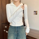 This Year's Popular Maillard Winter Zipper Half-Collared Velvet Thick Long-Sleeved T-Shirt T-Shirt Women's Top