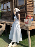 French Tea In The Tea White Square Collar Dress To Collect The Waist Showing Slim Seaside Holiday Temperament Vest Long Dress Summer