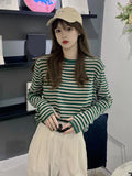 Striped Long-Sleeved T-Shirt Lady Early Spring And Autumn Coat Wears 2025 New Bottoming Shirt Inside The Blouse Small Retro