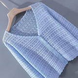 White Hollow Knitted Cardigan Girl Thin Long-Sleeved Ice Silk Shawl With Sling Skirt Air-Conditioning Shirt Summer