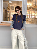 Design Fake Two Stripes Splicing Long-Sleeved T-Shirt Women 2026 Autumn Unique Bottoming Shirt Top