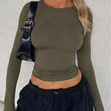 2025 Women's Long-Sleeved T-Shirt Spring And Autumn Solid-Colored T-Shirt T-Shirt Women's Street Dress Shirt Short
