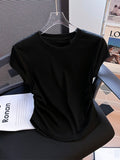 Pure Cotton Shoulder Round Collar Short-Sleeved T-Shirt Women's Summer Design Sense Of Niche Folding Waist Irregular Blouse Tide