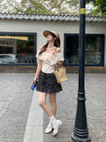 The Word Lotaf Side Of The Shoulder Design Short-Sleeved T-Shirt For Women's Summer New Folds To Collect Thin Niche Blouse