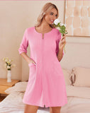 Lady Pajamas Waffle Five-Sleeves Before Zipper Homewear Casual Pajamas Girl