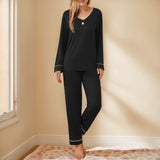 Autumn And Winter Ladies Homewear Set Long-Sleeved Trousers V-Neck Milk Silk Pajamas Set Women