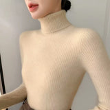 2025 New Spring And Autumn With Women's High-Collar Sweater In Autumn And Winter To Thicker Thick Cotton Knitting Bottom Shirt