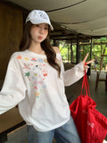 White Letter Graffiti Prints Oblique Shoulder Long-Sleeved Women's T-Shirt Autumn New Folding Loose Inside The Bottom Shirt Top
