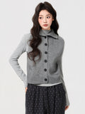Grey Half-Neck Knitted Horse Clip Cardigan Sweater Women's Autumn And Winter Two Wearing Thick And Stacked Vest Shoulder Loose Top
