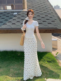 White Shoulder Short-Sleeved T-Shirt Gentle Style Suit Women's Summer Wooden Ear-Side Bag Hip Skirt Skirt Two-Piece Cover