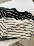 Vintage Casual Round-Neck Black And White Striped Short-Sleeved T-Shirt Women Loose Literary And Art Bottoming Shirt Summer New Students
