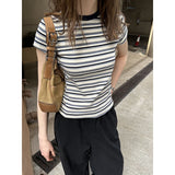 Pure Cotton Striped Long-Sleeved T-Shirt Lady Spring And Autumn Coat Wear 2025 New Bottom Shirt Inside The Loose Gas