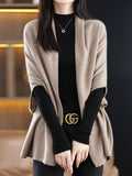 Autumn 2025 New Bat Sleeve Shawl Women Loose Knit Wool Coat Ocean Tucked Open Shirt Outside The Cloak