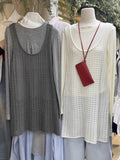 Thirteen Lines Of Early Spring Summer Hollow Knitted Shirt Sleeveless Dress Women Folded Side Open Fork Folded Waistcoat Skirt