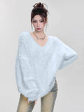 Milk Fufu White Marinade V Collared Sweater Women In Autumn And Winter Soft Languided Knitted