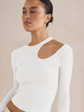 2025 Hot Sale Of High-End Autumn And Winter Sexy Hollow T-Shirt Women Irregular Collar With A Long-Sleeved Top