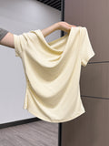 Gentle Folds Irregularly Collar Shoulder Short-Sleeved T-Shirt 2026 Summer New Small Design Top