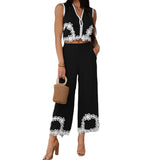 Dili 2025 Spring And Summer Leisure Holiday Wind Bomichian Geometric Trousers Suit Woman