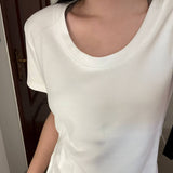 Positive Shoulder Short-Sleeved T-Shirt Women's Summer 2026 New Cotton To Low Round Collar Base New Top