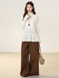 Small Fragrant Lace Wood Ear Half-High Collar Knitted Jersey Women 2026 Autumn And Winter Long-Sleeved T-Shirt On The Bottom Shirt