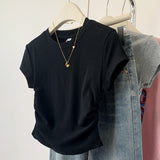 Pure Cotton Collar Solid Color Short-Sleeved T-Shirt For Summer New Design Folding Blouse On The Shoulder Of The Short-Term Repair