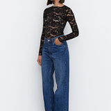 New Lace Bottom Shirt Women 2025 Spring New Sexy Plus Velvet Mesh T-Shirt With Long-Sleeved Top
