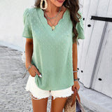 Dili Women's Clothing 2025 Spring And Summer Temperament Loose Solid Color V-Neck Lotle Sleeve Top