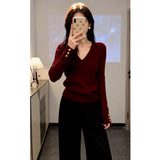 French High-End Gray V-Neck Sweater Women's Autumn And Winter 2025 New Can Be Worn Inside And Inside The Knitted Top