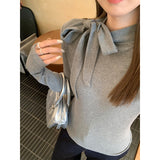 Butterfly Strap Design Shoulder Long-Sleeved T-Shirt Girl 2026 Autumn And Winter Grinding Thick Body Bottom Shirt