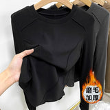 European Goods Autumn And Winter Grinding Thick Bottom Shirt Women Long Sleeves With Shoulder T-Shirt Design Thin Velvet Top Design