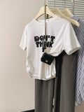 Positive Shoulder Cotton Short-Sleeved T-Shirt Girl 2025 New Summer Letter Folding Body Chic Small Short Top
