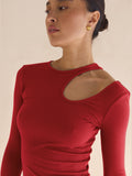 2025 Hot Sale Of High-End Autumn And Winter Sexy Hollow T-Shirt Women Irregular Collar With A Long-Sleeved Top